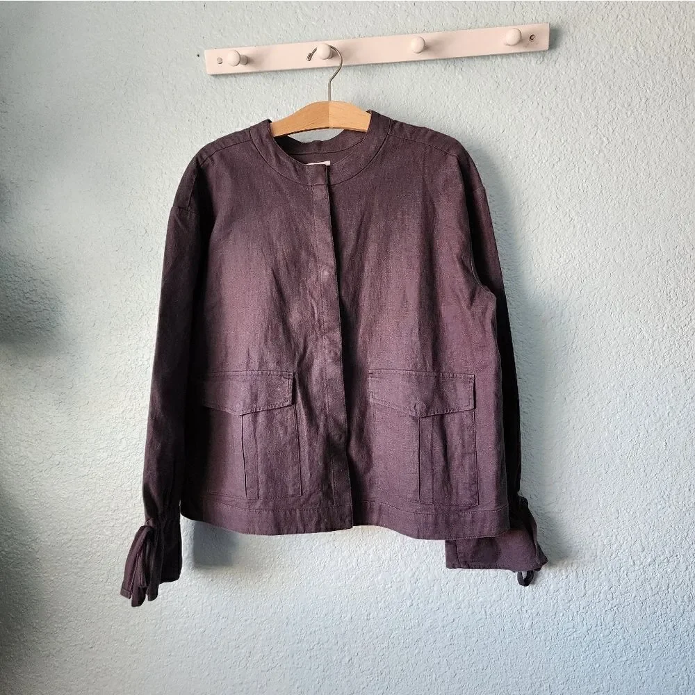 Caslon linen cotton blend snap button paper bag cuffs light jacket